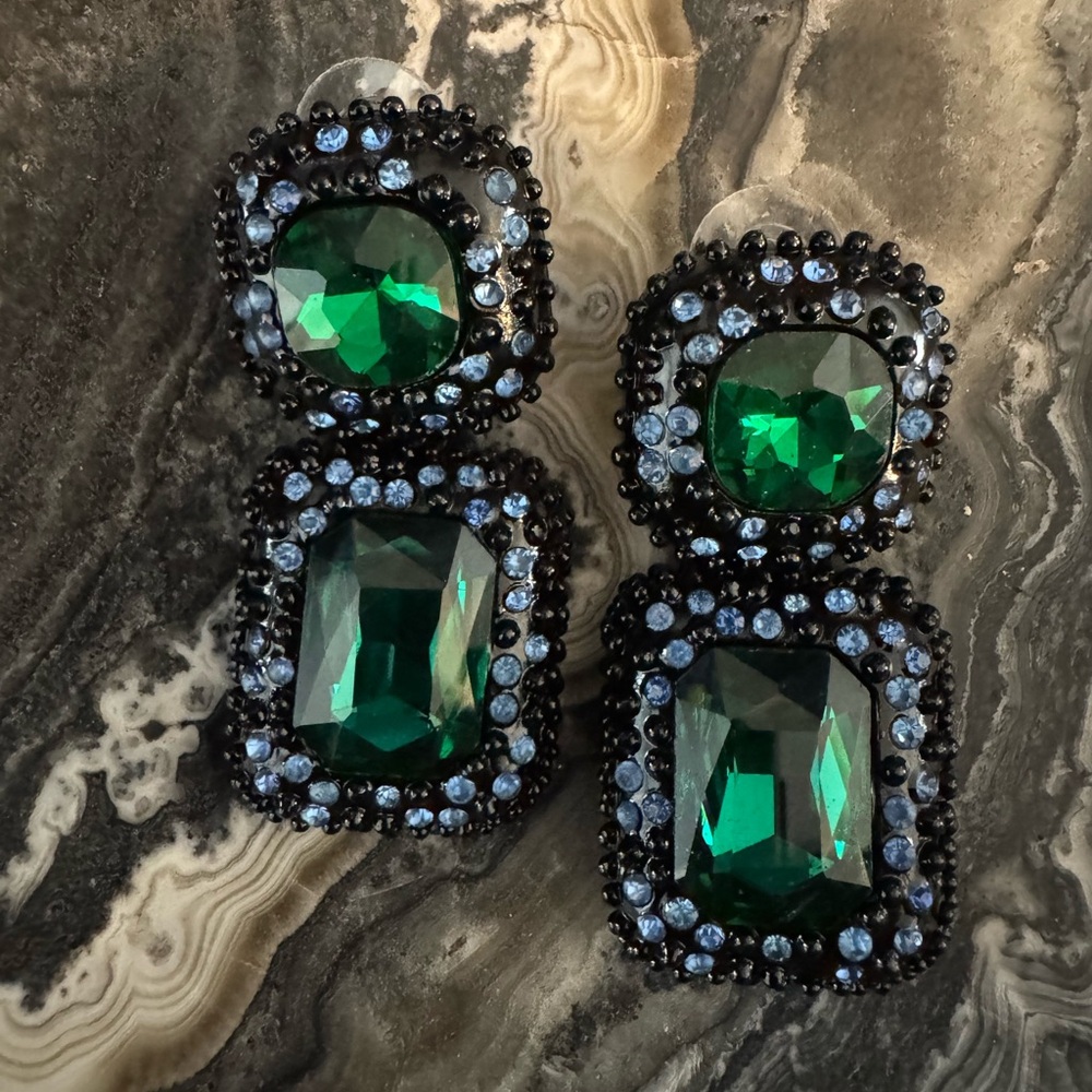 Bold crystal emerald green and blue drop earrings